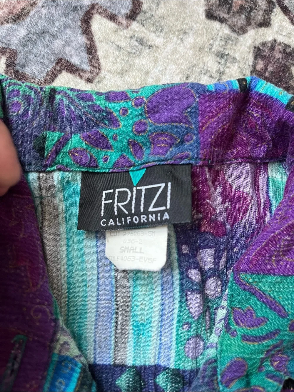 Women’s Vintage Teal, Purple & Black Button Front Shirt Size M fit - Picture 6 of 8